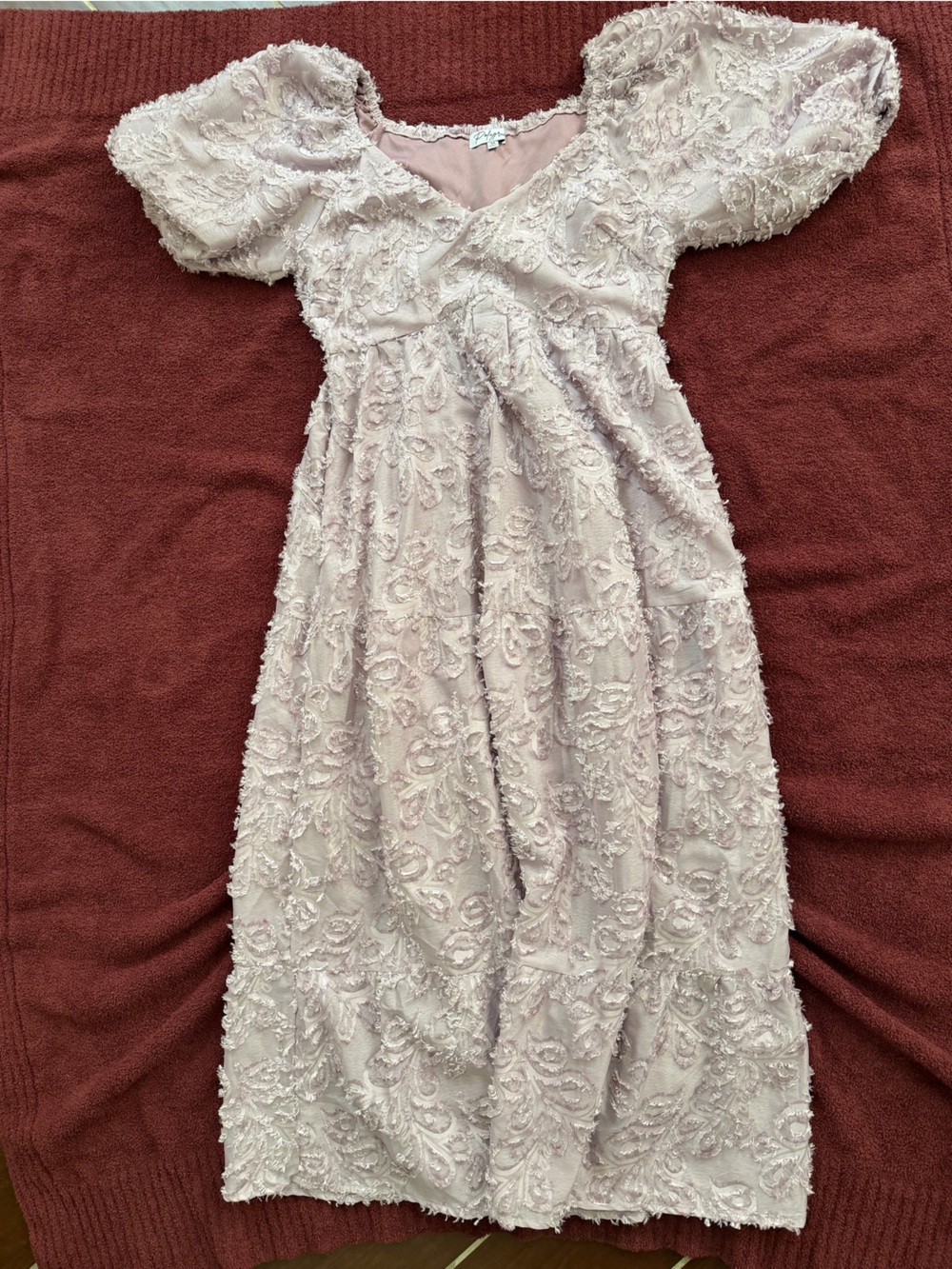 PinkBlush Women’s Maternity Textured Puff Sleeve Gown in Light Purple